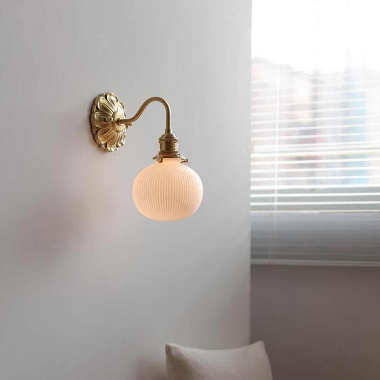 Vintage Frosted Glass Gold Drum Metal Wall Sconce