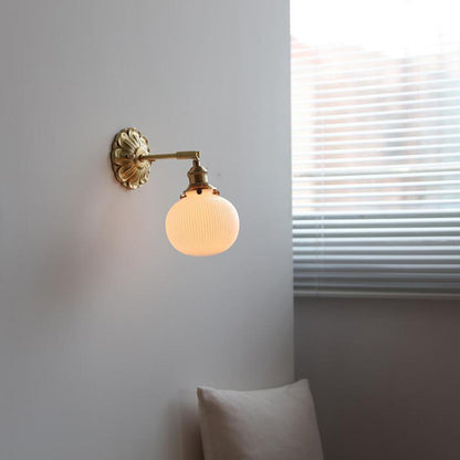 Vintage Frosted Glass Gold Drum Metal Wall Sconce