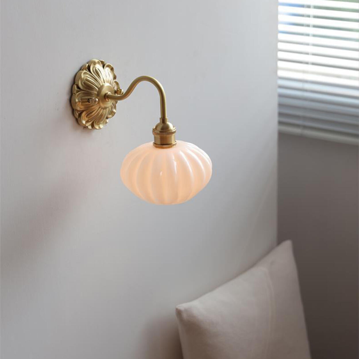 Vintage Frosted Glass Gold Drum Metal Wall Sconce