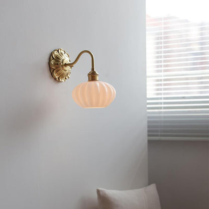 Vintage Frosted Glass Gold Drum Metal Wall Sconce