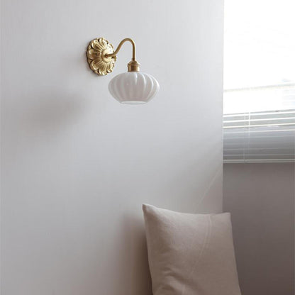 Vintage Frosted Glass Gold Drum Metal Wall Sconce