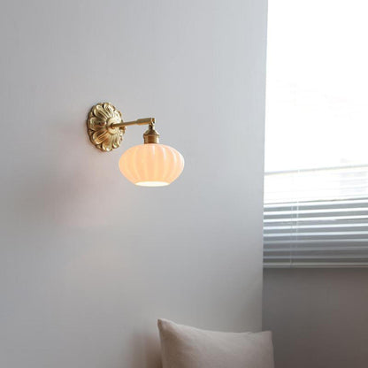 Vintage Frosted Glass Gold Drum Metal Wall Sconce