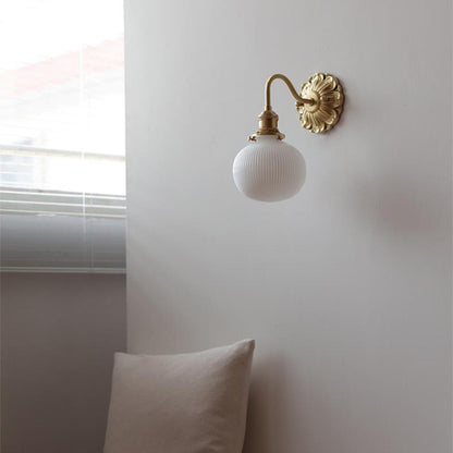 Vintage Frosted Glass Gold Drum Metal Wall Sconce