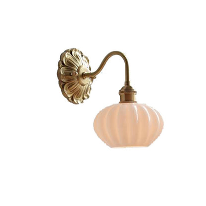 Vintage Frosted Glass Gold Drum Metal Wall Sconce