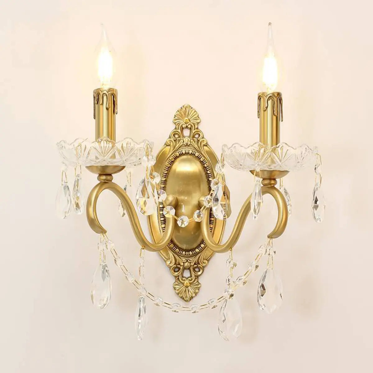 Vintage Gold Crystal Candle LED Wall Sconce Light