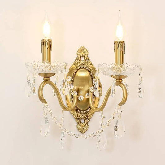 Vintage Gold Crystal Candle LED Wall Sconce Light