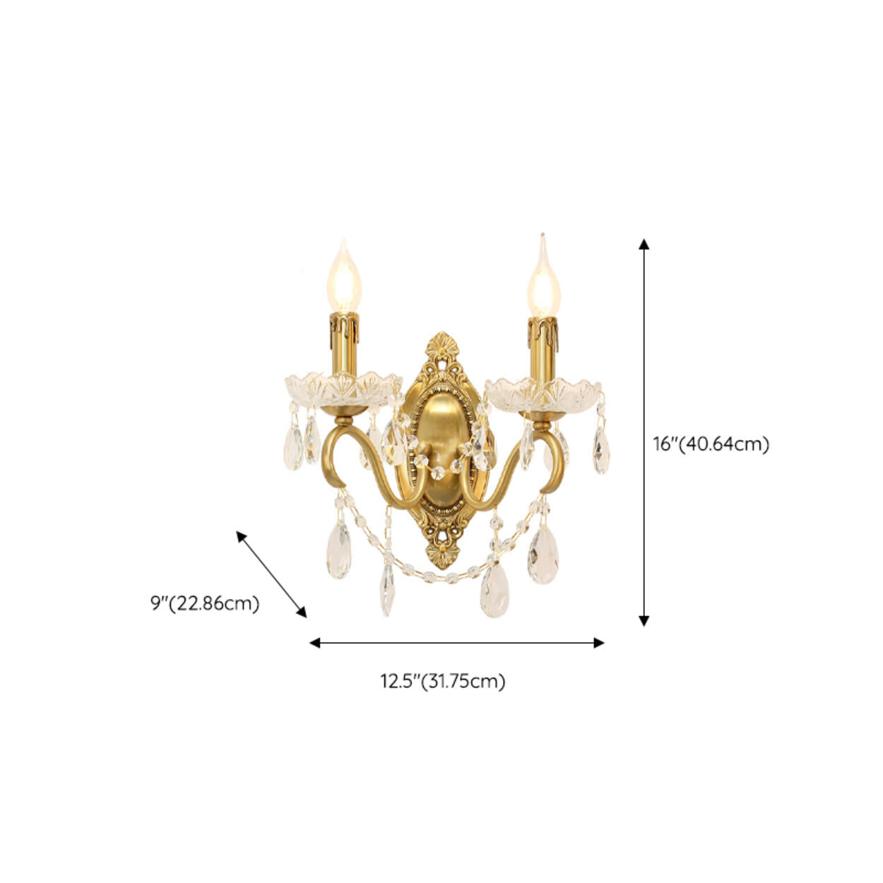 Vintage Gold Crystal Candle LED Wall Sconce Light