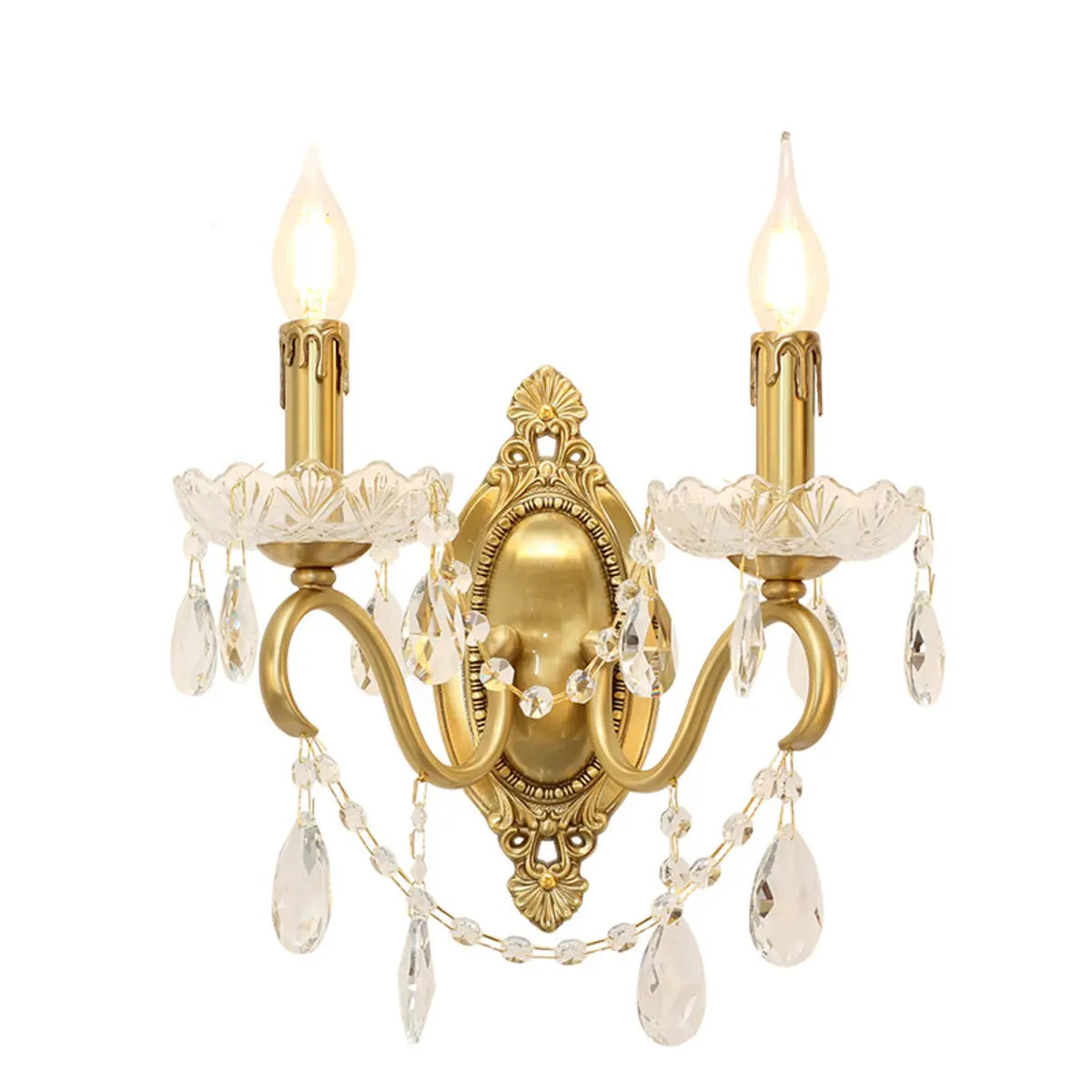 Vintage Gold Crystal Candle LED Wall Sconce Light