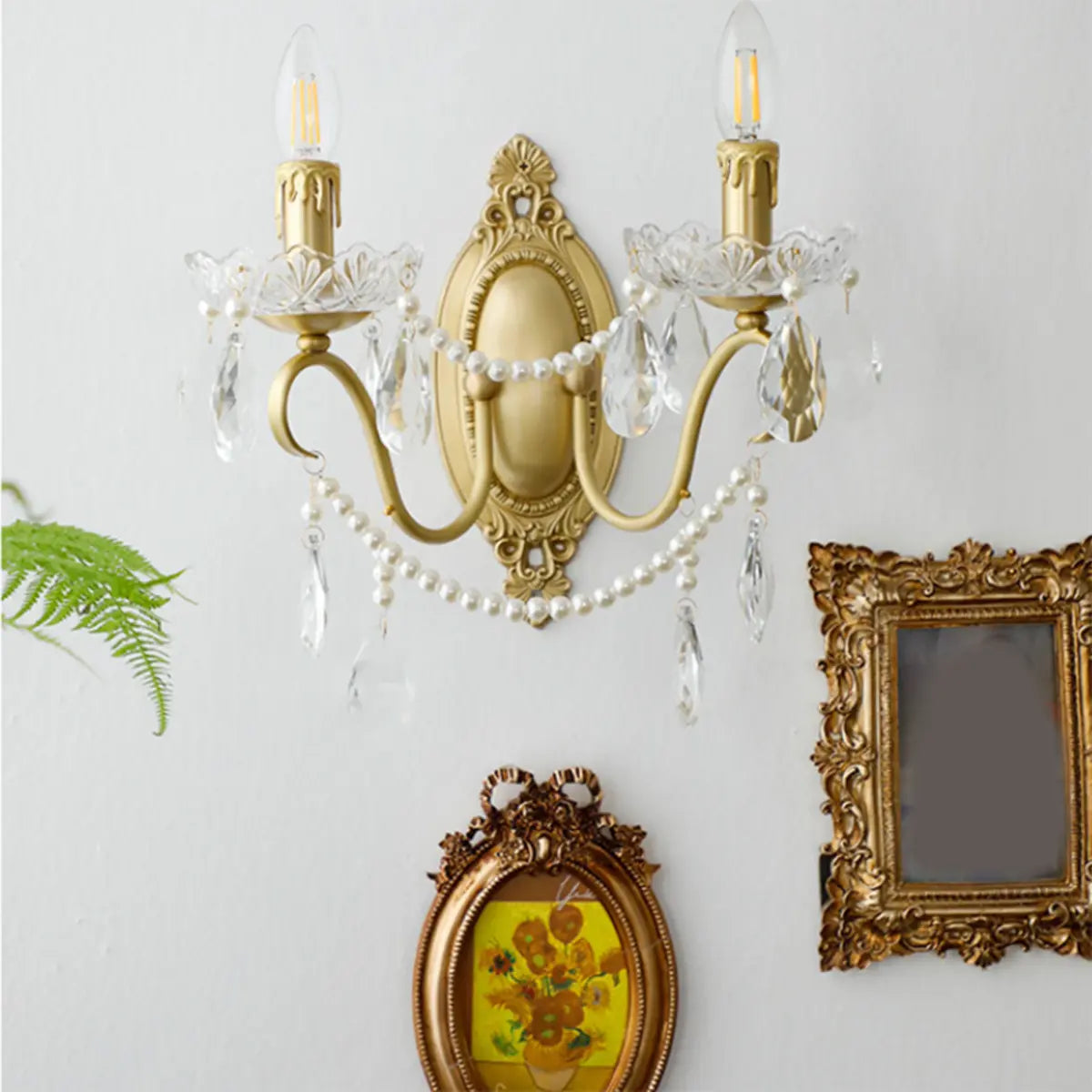 Vintage Gold Crystal Candle LED Wall Sconce Light