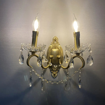 Vintage Gold Crystal Candle LED Wall Sconce Light