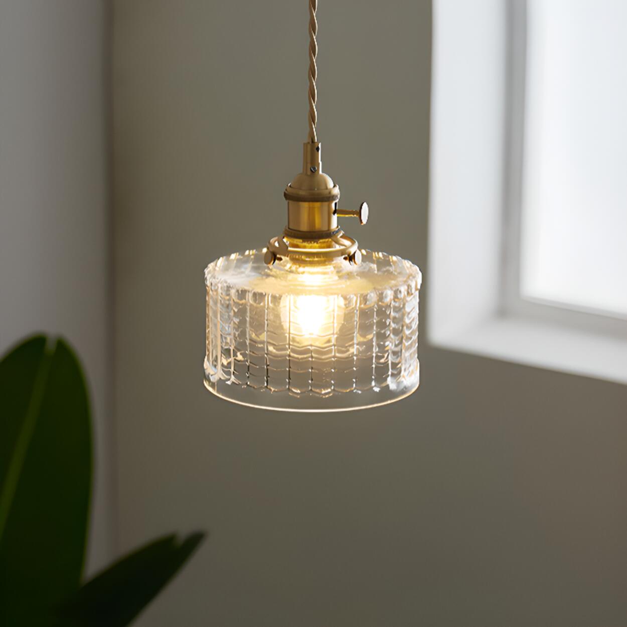 Vintage Gold Clear Glass Adjustable Height Pendant Light