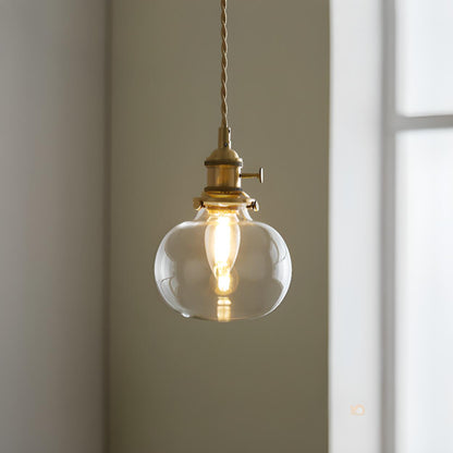 Vintage Gold Clear Glass Adjustable Height Pendant Light