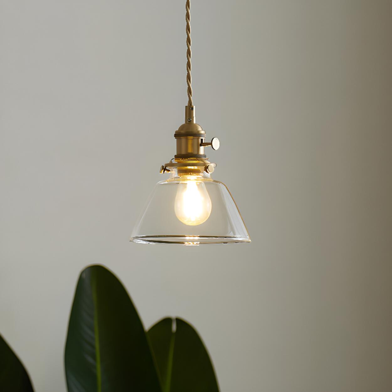 Vintage Gold Clear Glass Adjustable Height Pendant Light