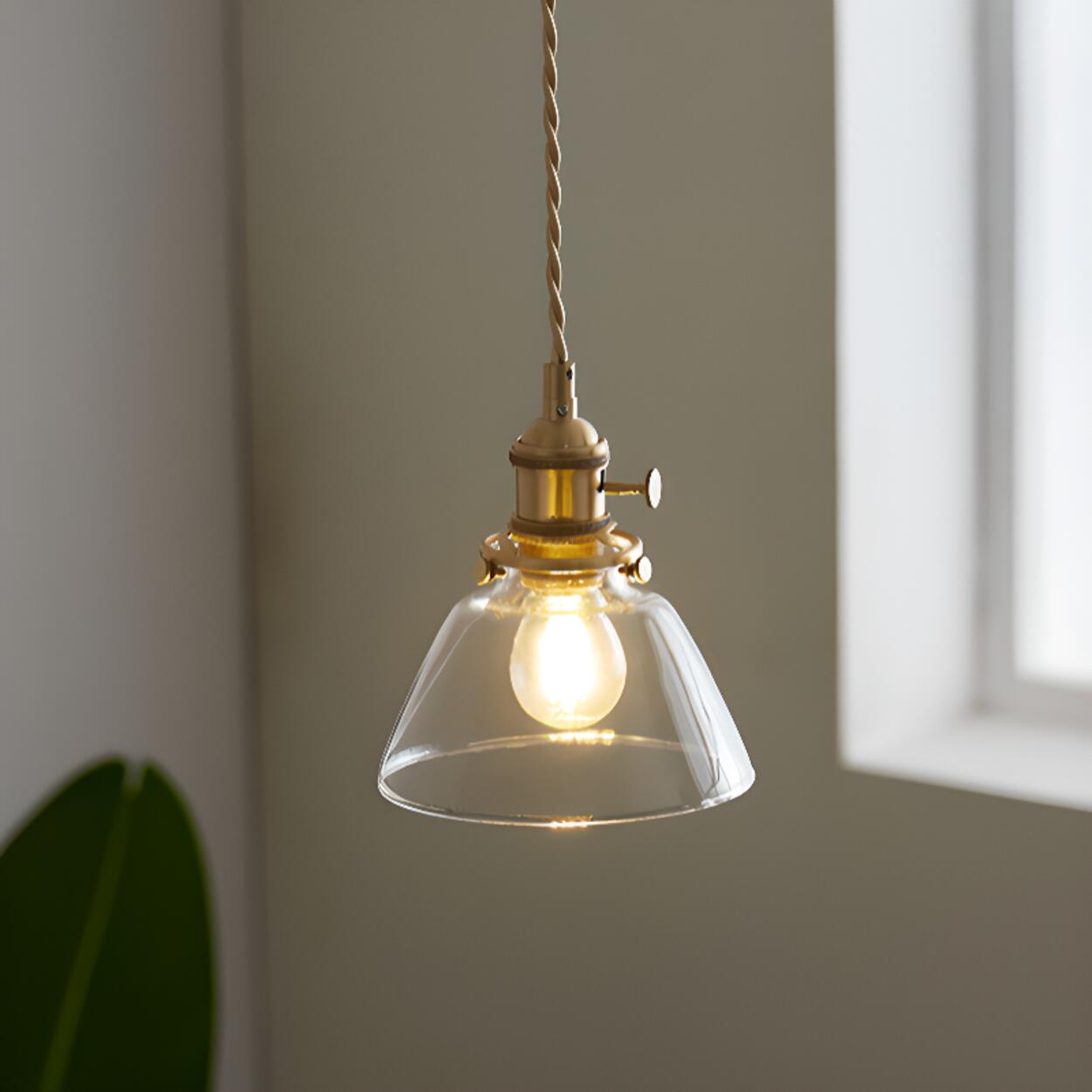 Vintage Gold Clear Glass Adjustable Height Pendant Light