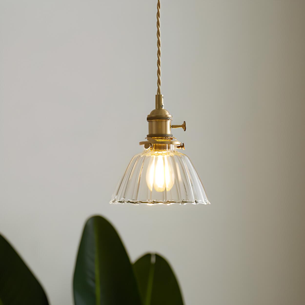 Vintage Gold Clear Glass Adjustable Height Pendant Light