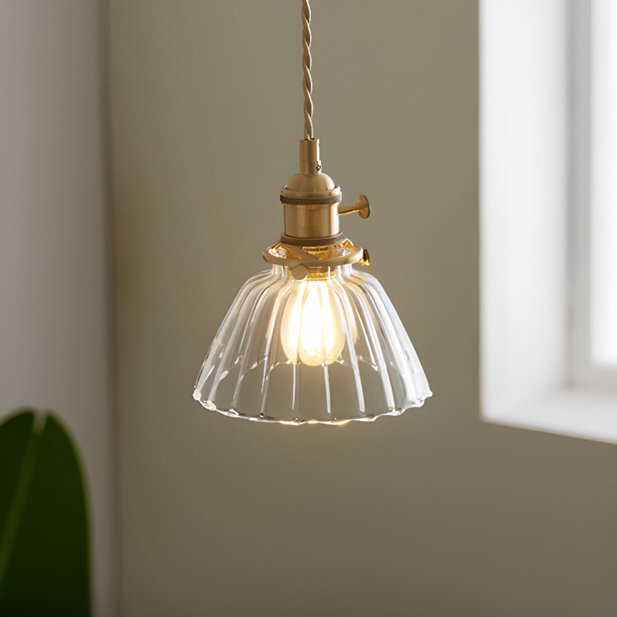 Vintage Gold Clear Glass Adjustable Height Pendant Light