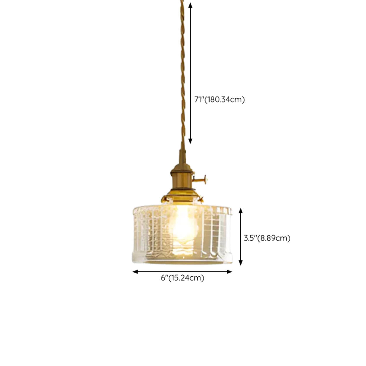 Vintage Gold Clear Glass Adjustable Height Pendant Light