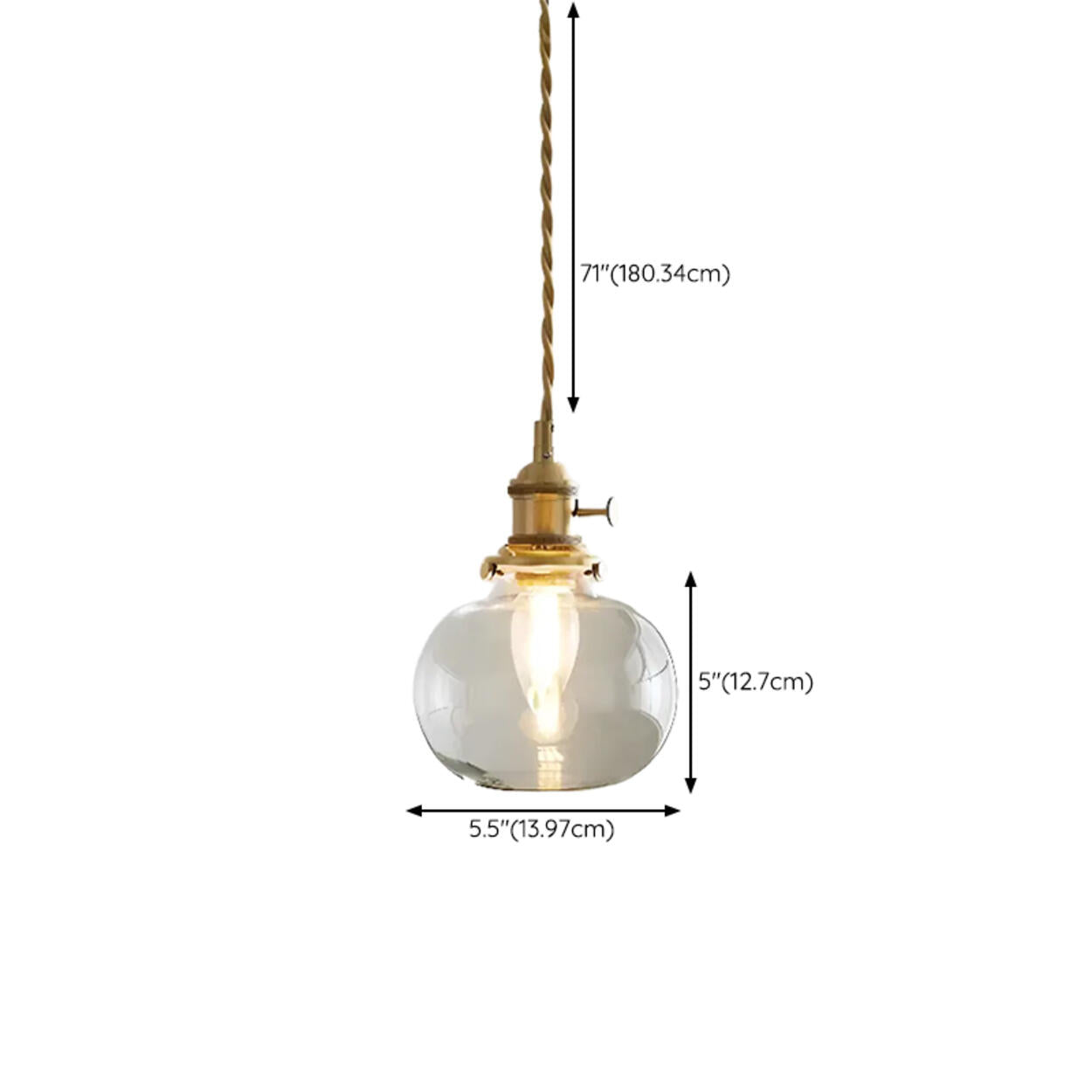 Vintage Gold Clear Glass Adjustable Height Pendant Light