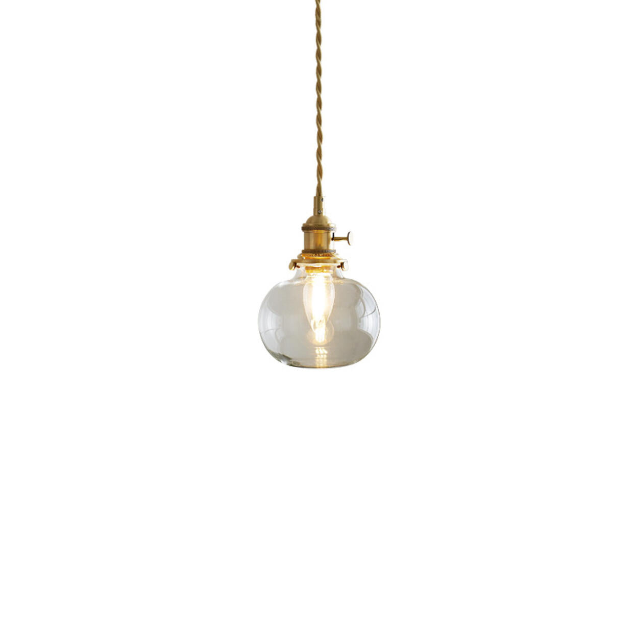 Vintage Gold Clear Glass Adjustable Height Pendant Light