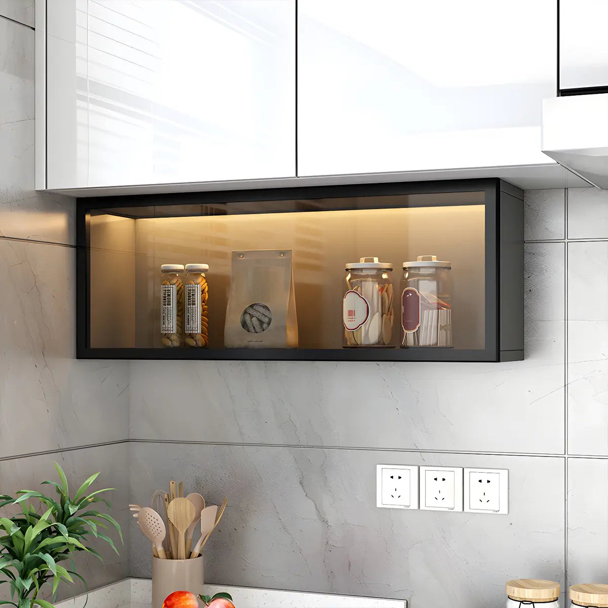 Wall-Mount Kitchen Glass Storage China Cabinets White