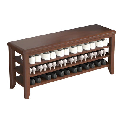 Walnut Rubberwood Entryway Bench with Shoe Storage