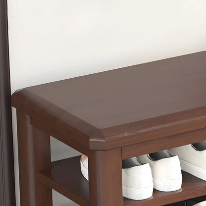 Walnut Rubberwood Entryway Bench with Shoe Storage