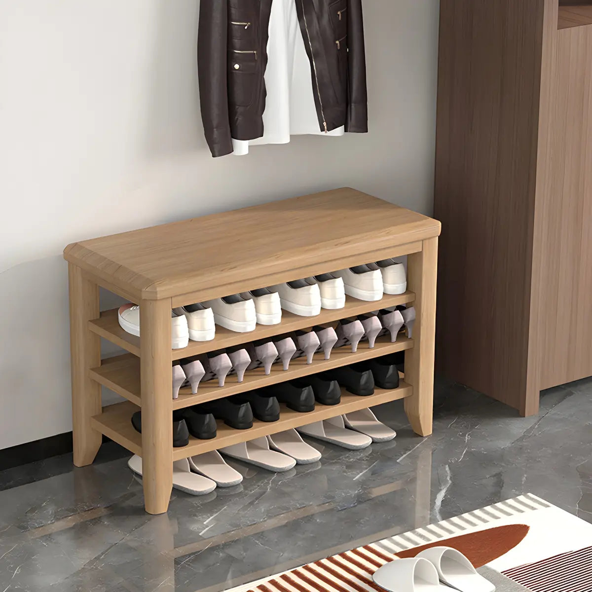 Walnut Rubberwood Entryway Bench with Shoe Storage