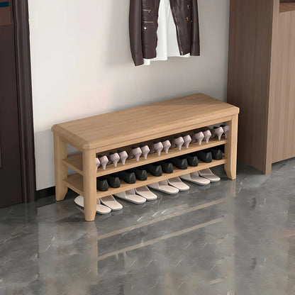 Walnut Rubberwood Entryway Bench with Shoe Storage