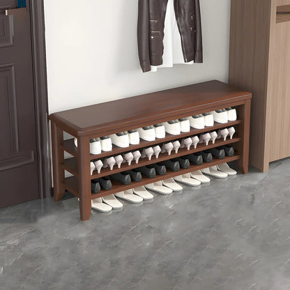 Walnut Rubberwood Entryway Bench with Shoe Storage