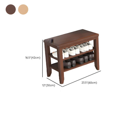 Walnut Rubberwood Entryway Bench with Shoe Storage