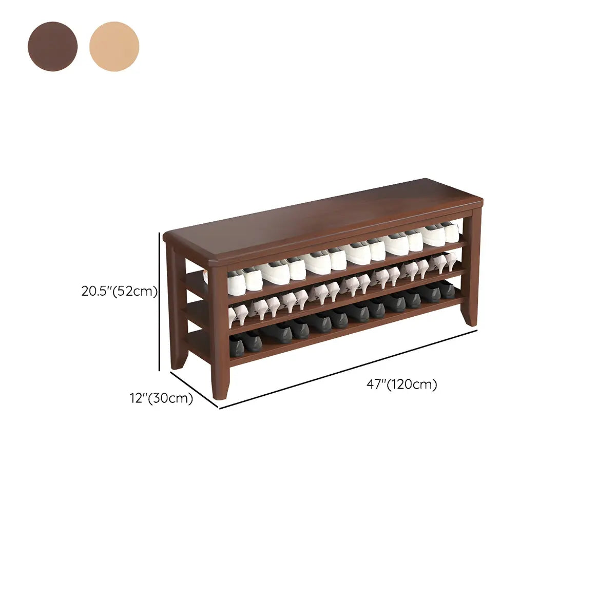 Walnut Rubberwood Entryway Bench with Shoe Storage