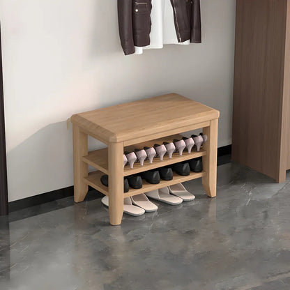 Walnut Rubberwood Entryway Bench with Shoe Storage