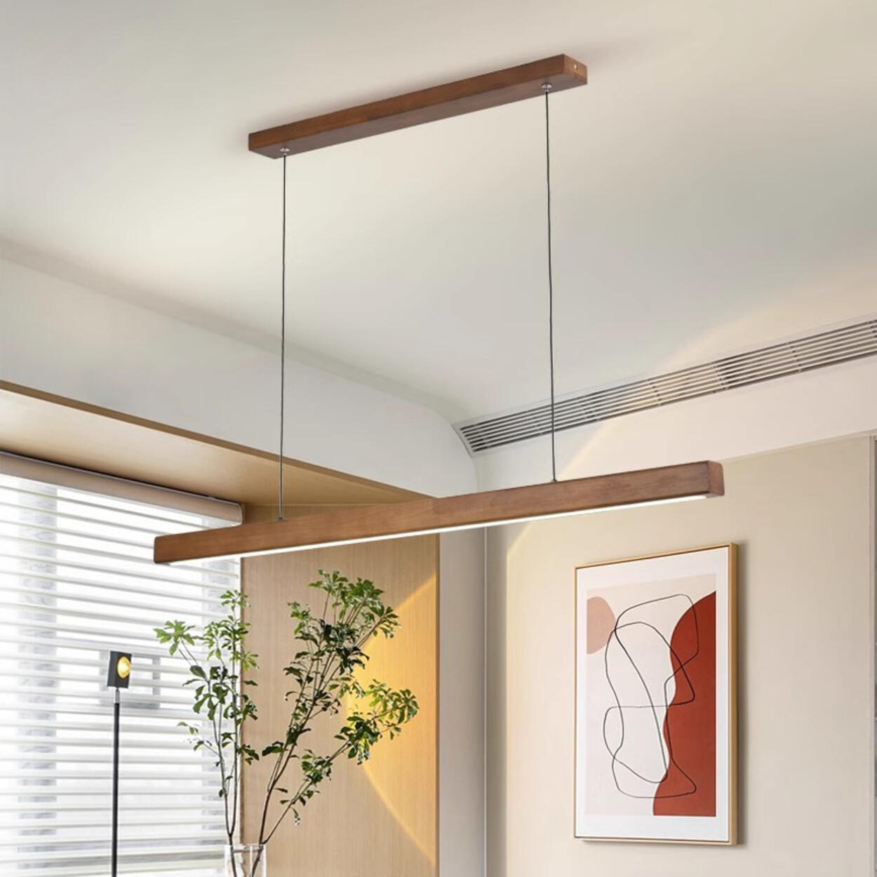 Walnut Wood Rectangular Pendant Light Kitchen Island