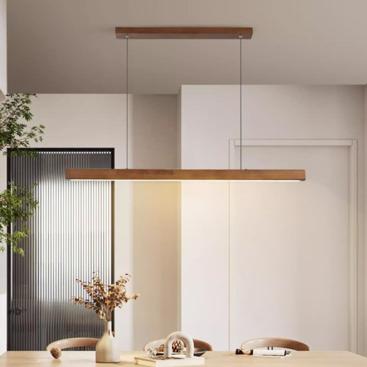 Walnut Wood Rectangular Pendant Light Kitchen Island