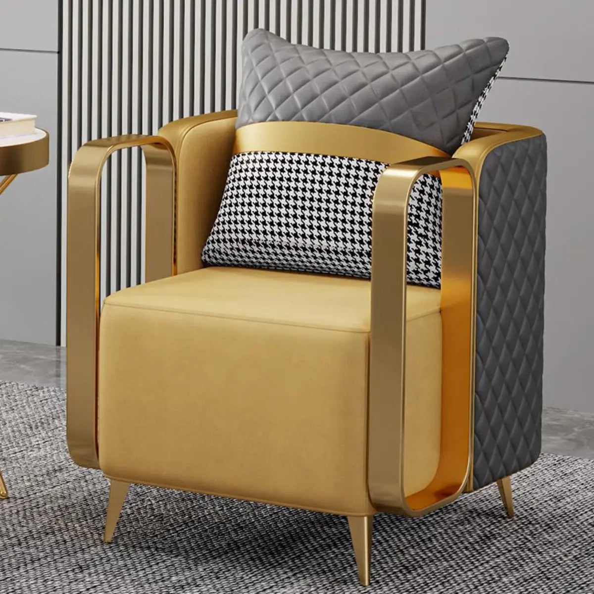 Water Resistant Fabric Square Arm Metal Frame Arm Chair