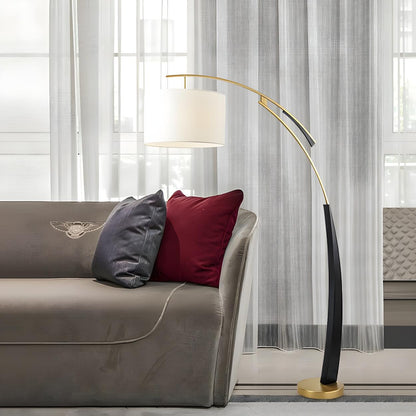 White Cylinder Shade Modern Gold Arc Floor Lamp