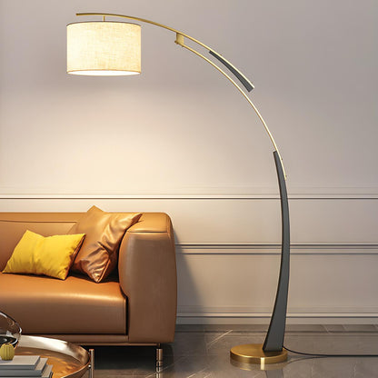 White Cylinder Shade Modern Gold Arc Floor Lamp