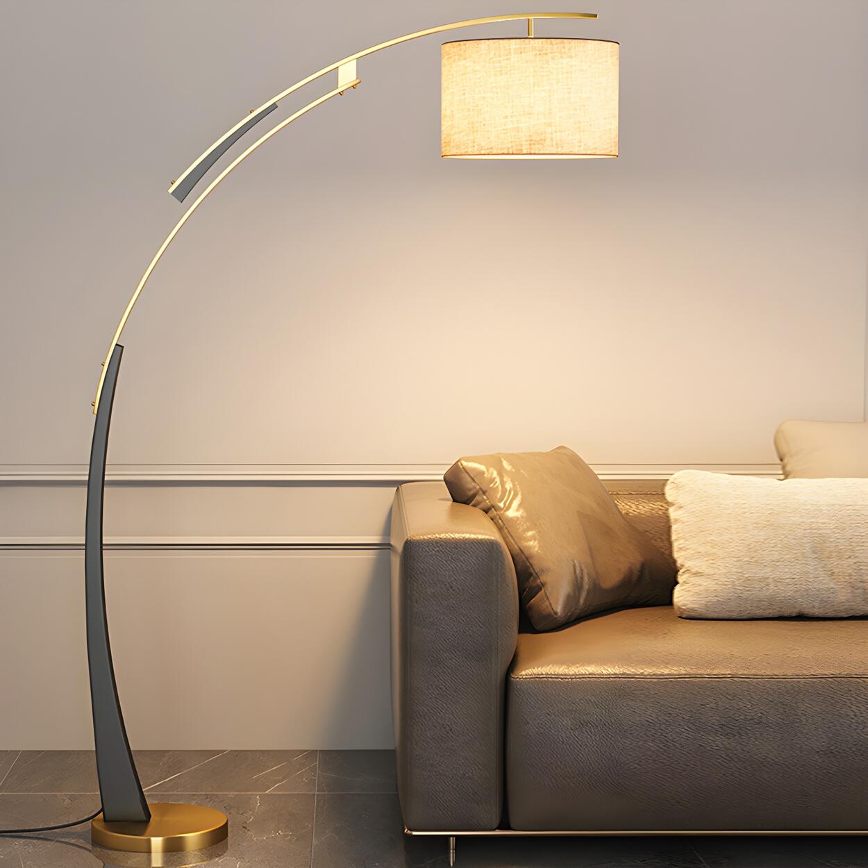 White Cylinder Shade Modern Gold Arc Floor Lamp