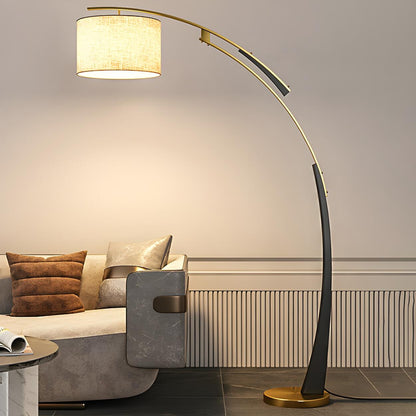 White Cylinder Shade Modern Gold Arc Floor Lamp