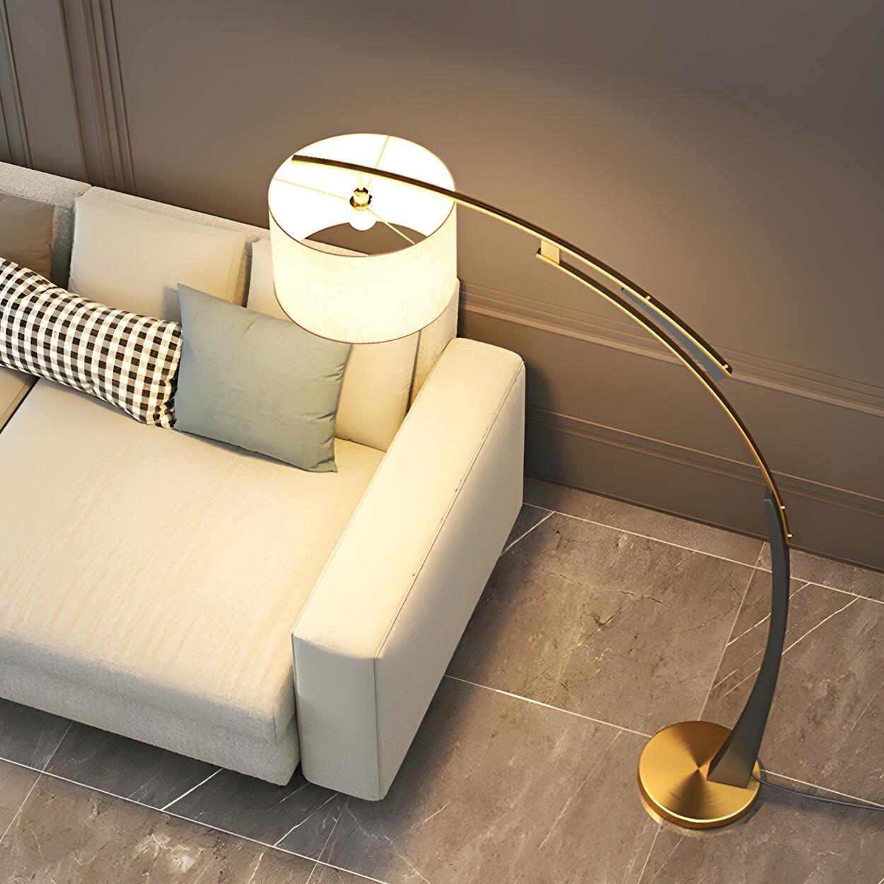 White Cylinder Shade Modern Gold Arc Floor Lamp