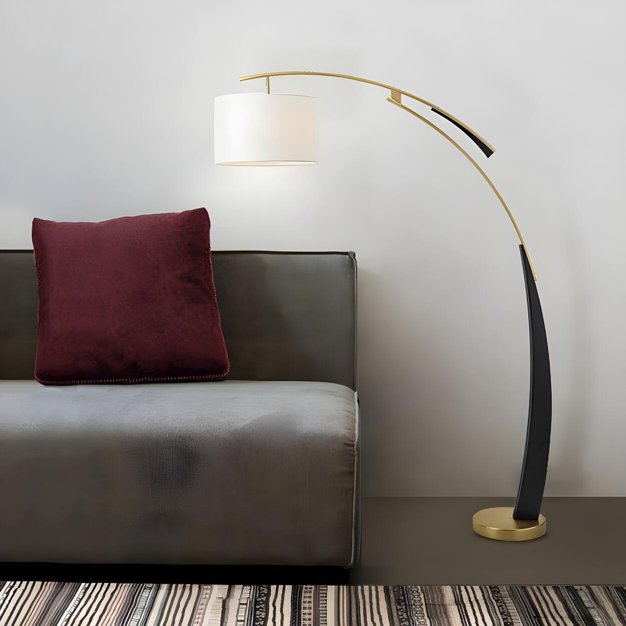 White Cylinder Shade Modern Gold Arc Floor Lamp