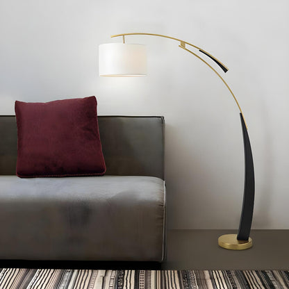 White Cylinder Shade Modern Gold Arc Floor Lamp