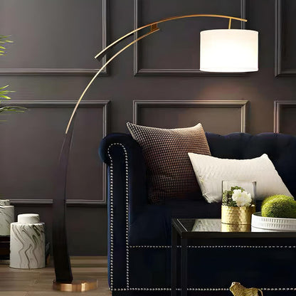 White Cylinder Shade Modern Gold Arc Floor Lamp