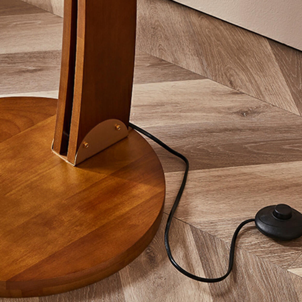 White Dome and Curved Wooden Floor Lamp with Shelf