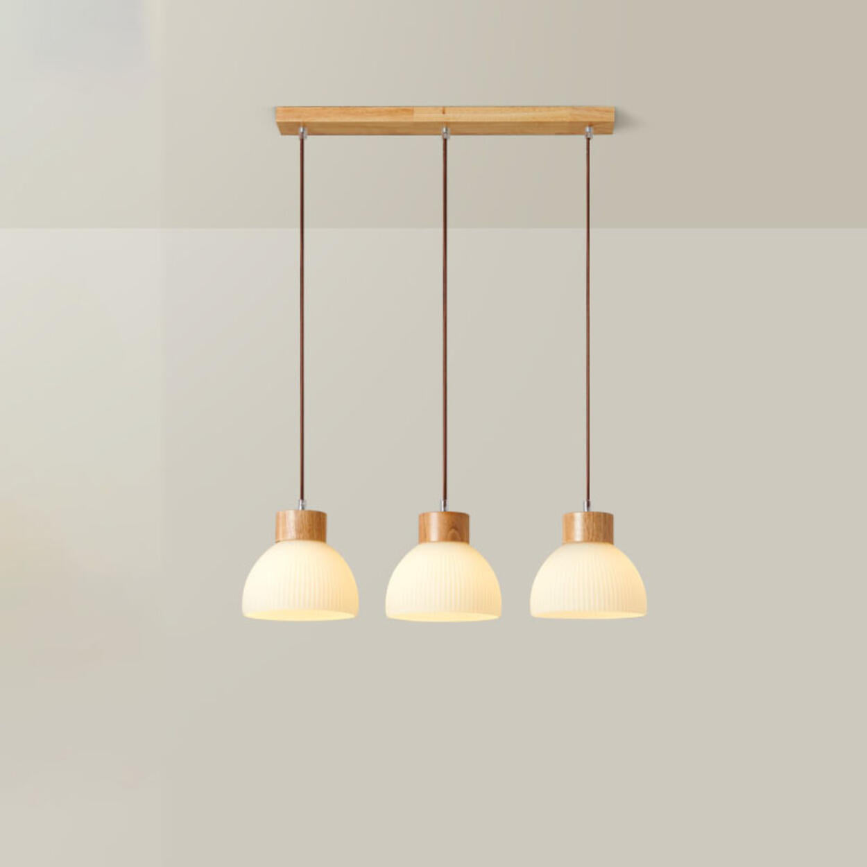 White Dome Glass and Wood Pendant Light Kitchen Island