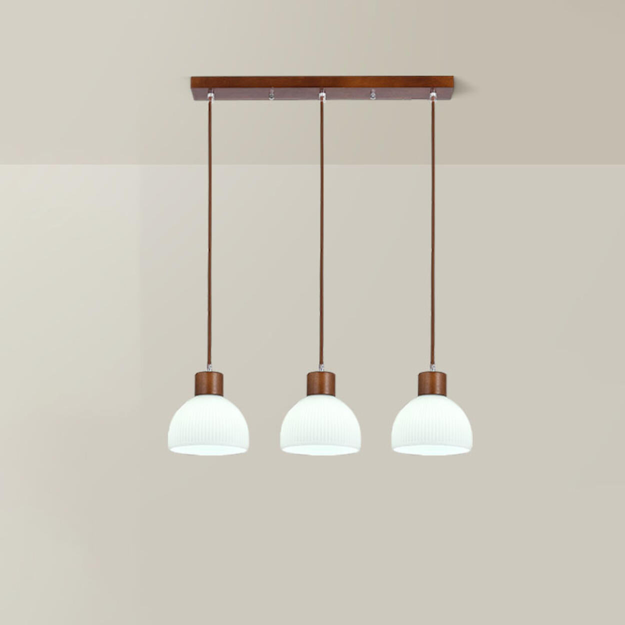 White Dome Glass and Wood Pendant Light Kitchen Island