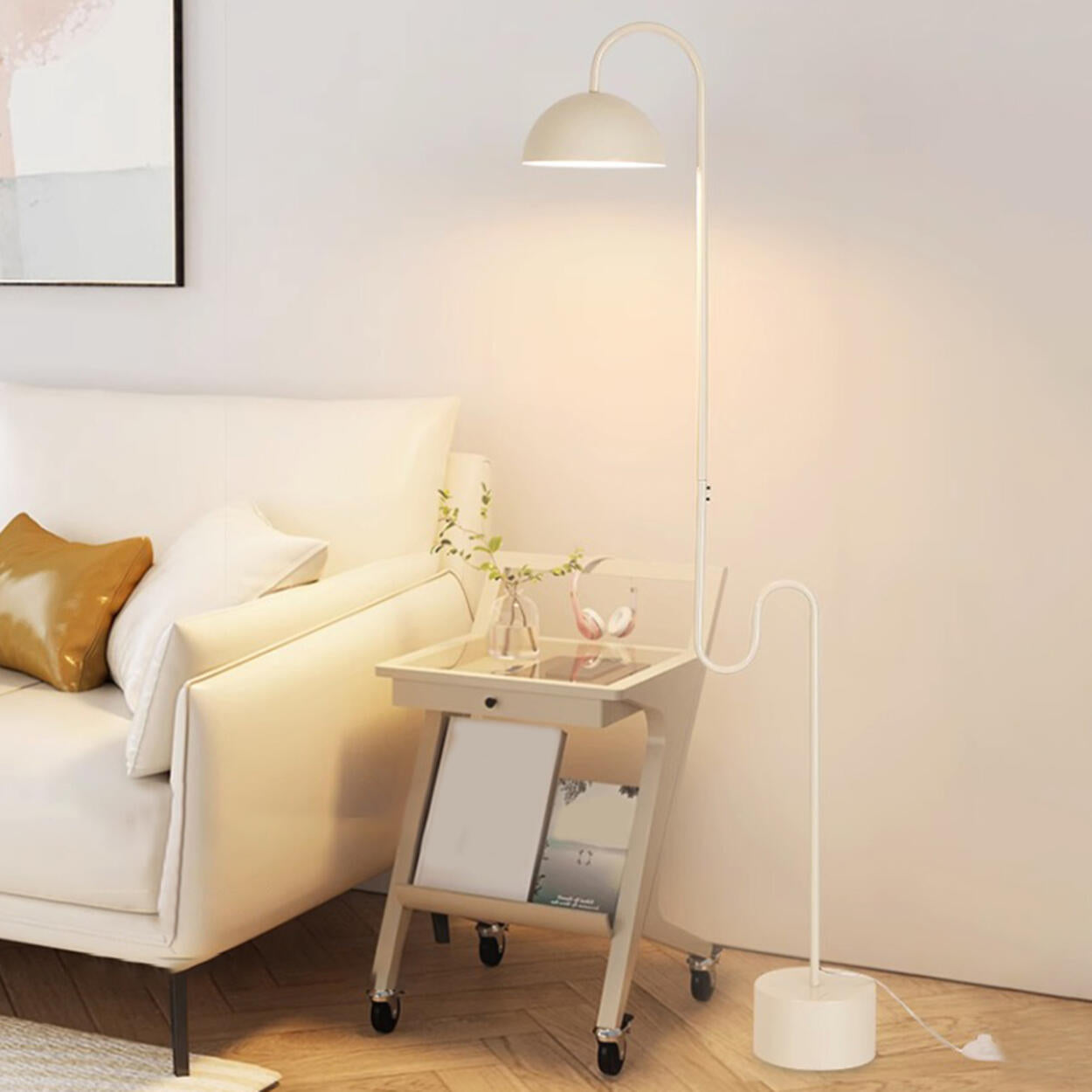 White Dome Shade Minimalist Curved LED Floor Lamp