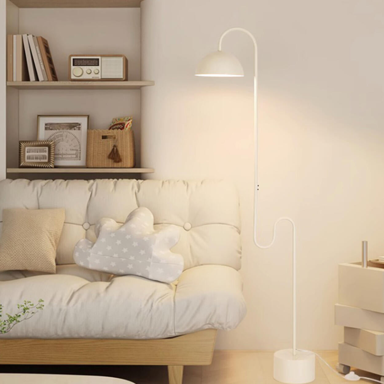 White Dome Shade Minimalist Curved LED Floor Lamp