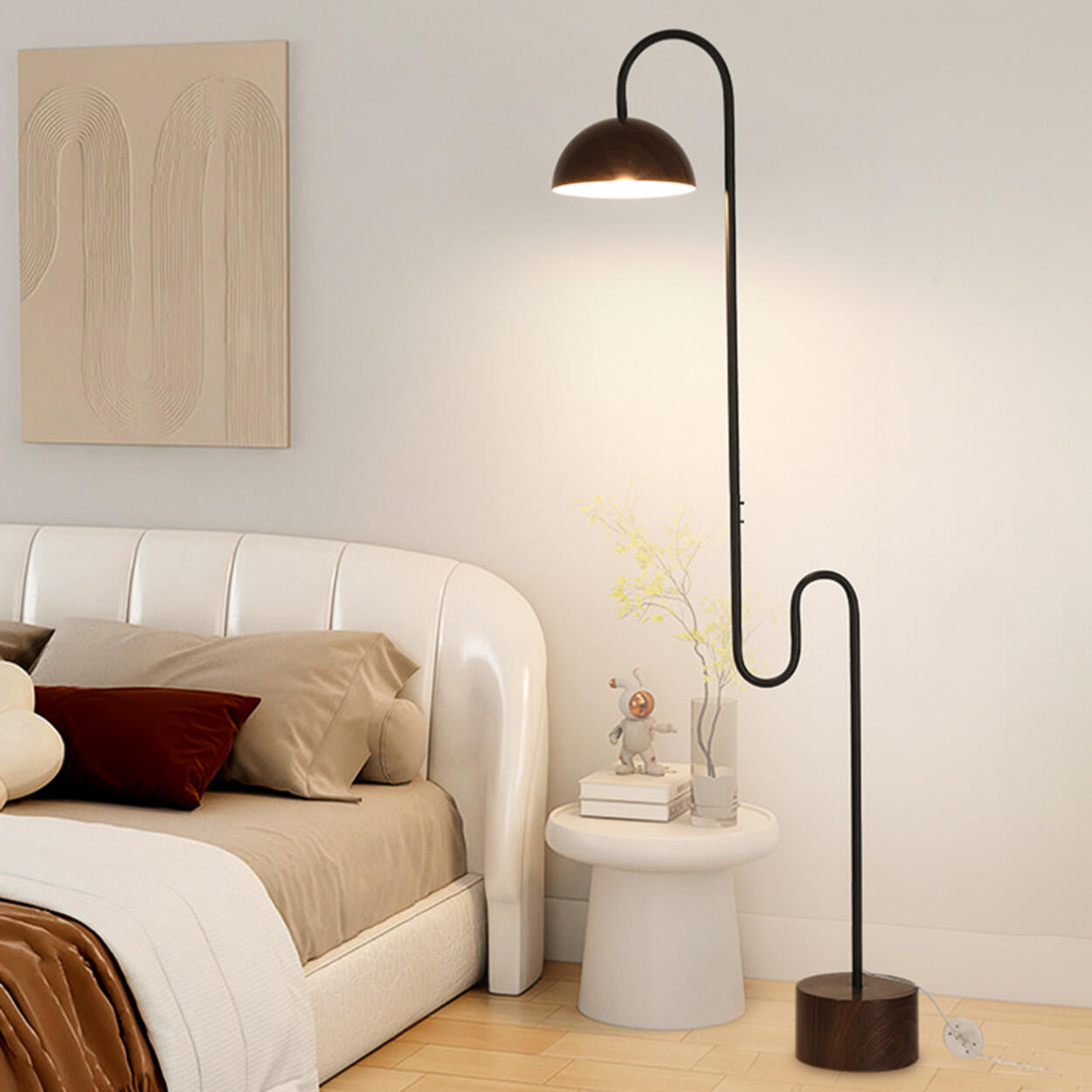 White Dome Shade Minimalist Curved LED Floor Lamp