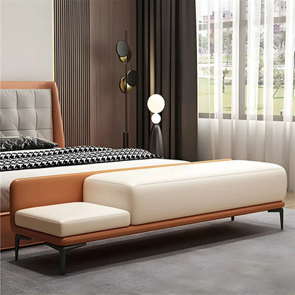 White Orange Faux Leather Upholstered Bedroom Bench